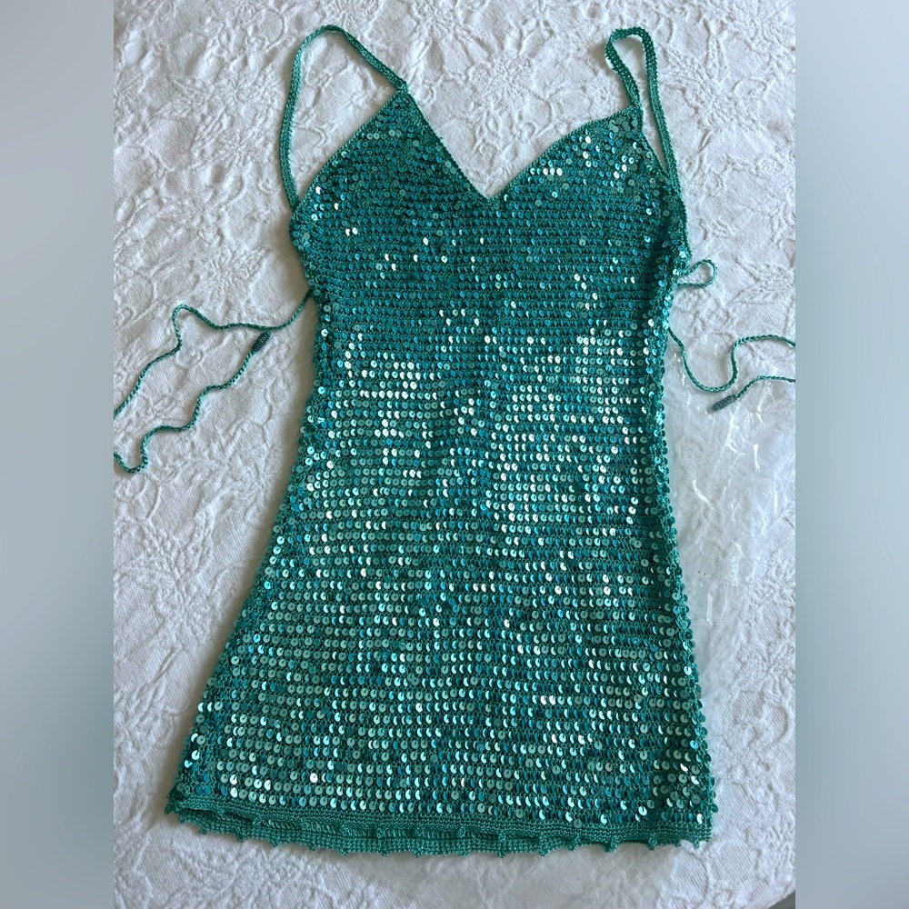 New Retrofete Pailettes Cotton Knitted Dress